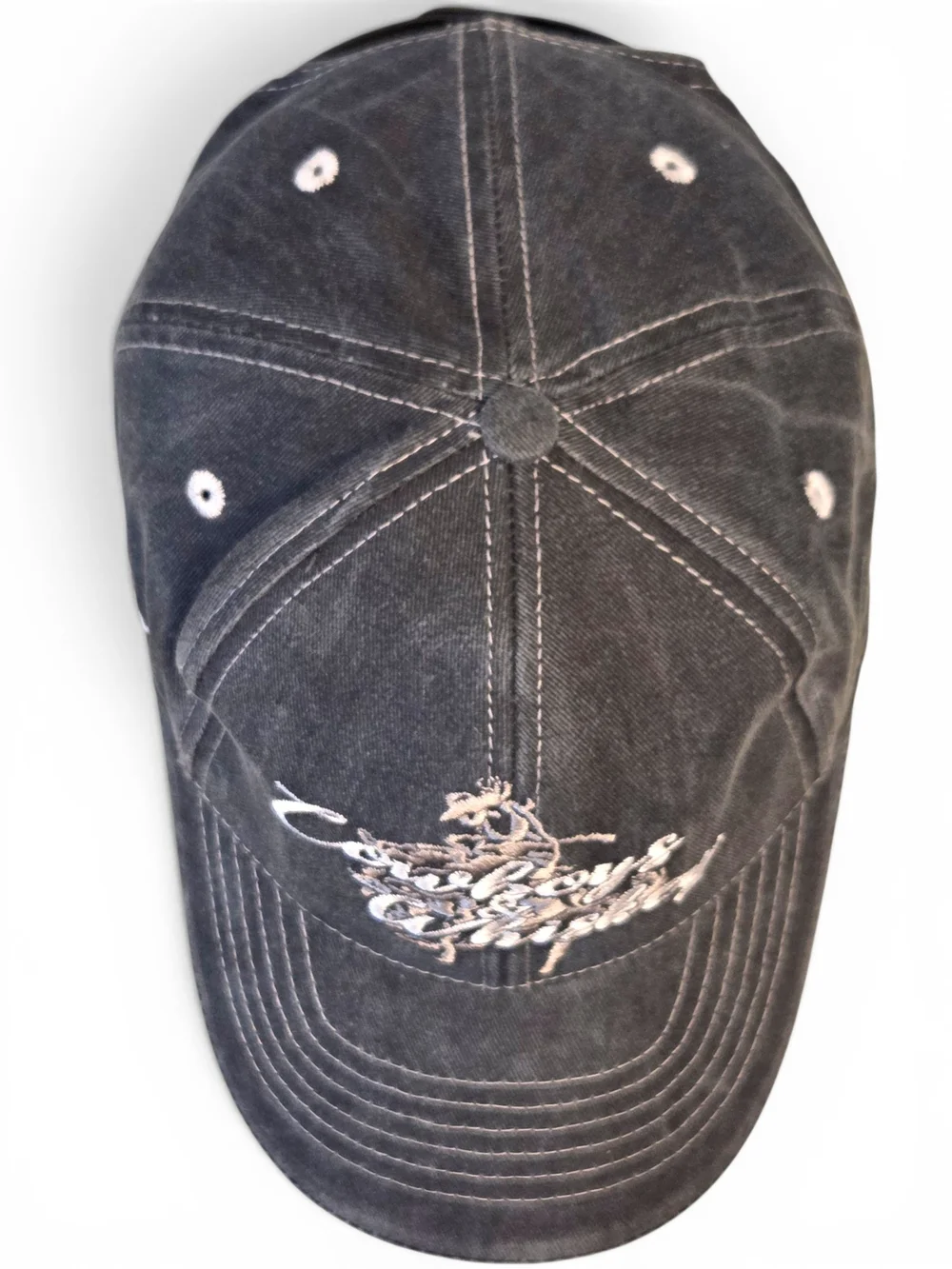 Cowgirl Hardware Cowboys & Whiskey Gray Distressed Denim Snapback Baseball Hat